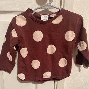 Zara Brown and Cream Long Sleeve Tee with Polka Dots